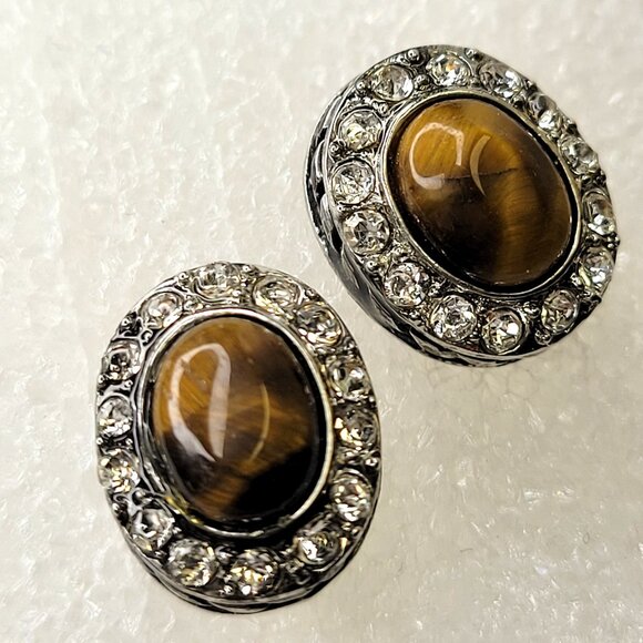 Tiger Eye Stud Earrings - Picture 1 of 13